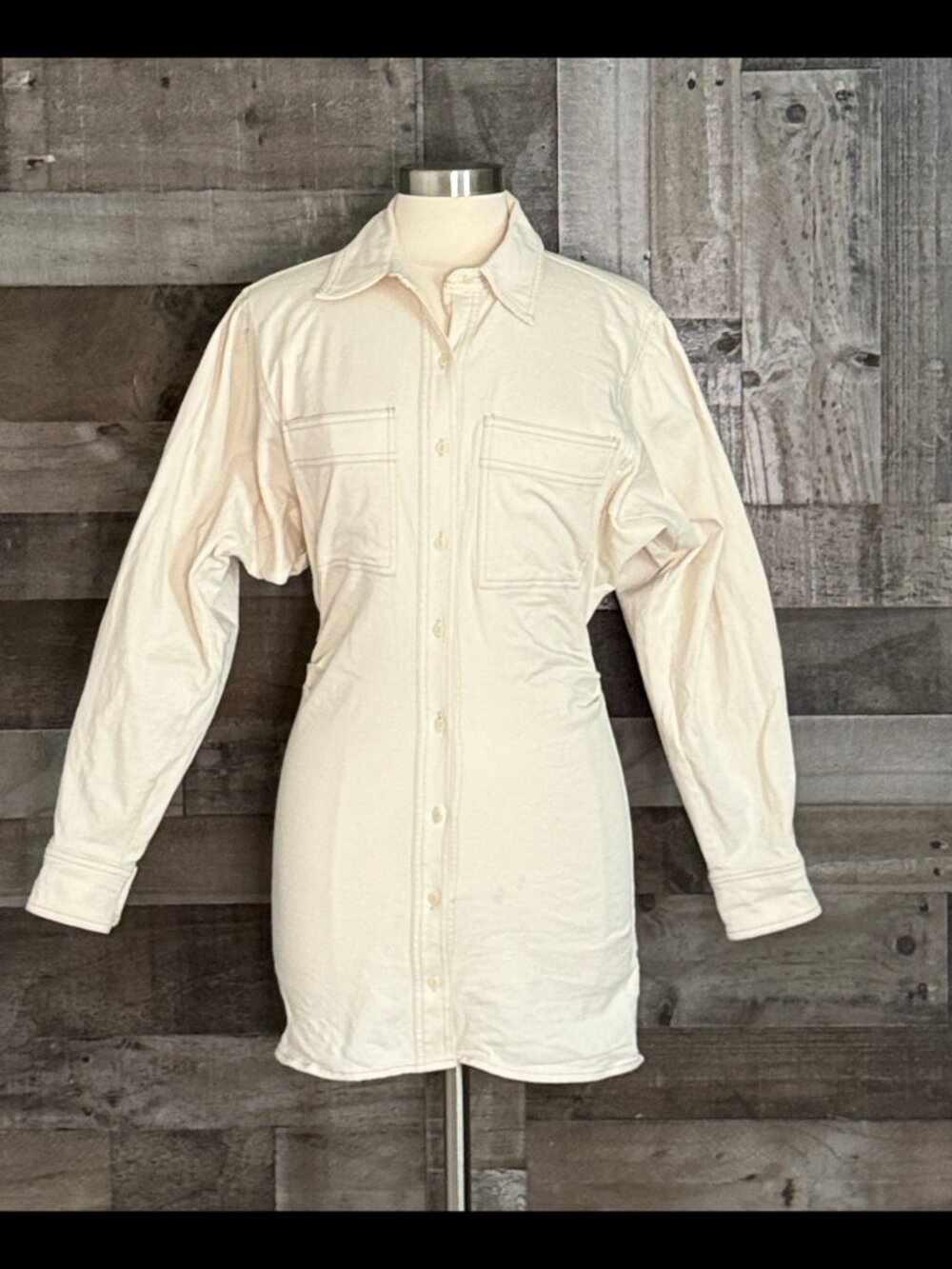 ZARA cream denim batwing jean dress small festival boho avant garde biker grunge